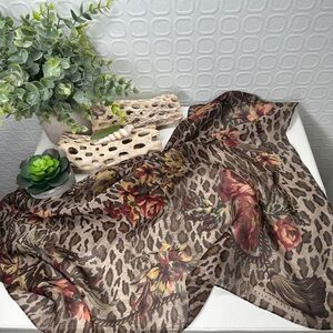 Vintage Ralph Lauren Leopard Floral Silk Scarf | Made in Japan | 1990s